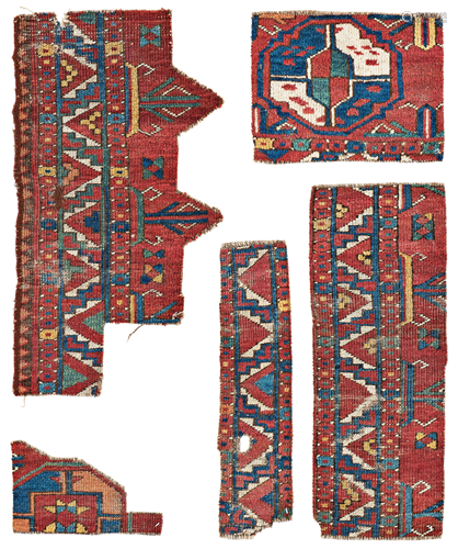 Five Fragments of an early Ersari Main Carpet