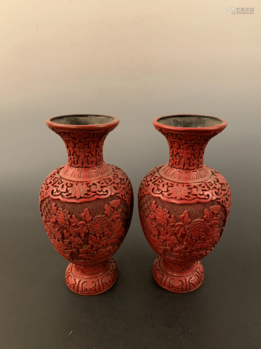 Chinese Flower Lacguer Vase