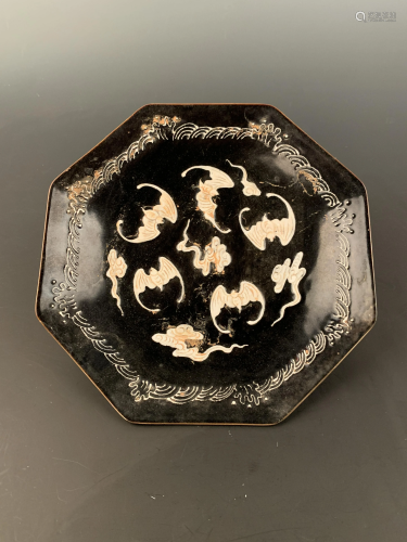Chinese Black Glazed Bats Dish