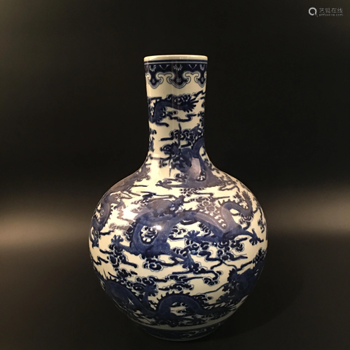 Chinese Blue and White Dragon Vase