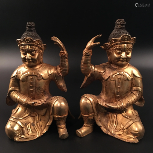 Pair of Gilt Bronze Hu ren Xian Bao