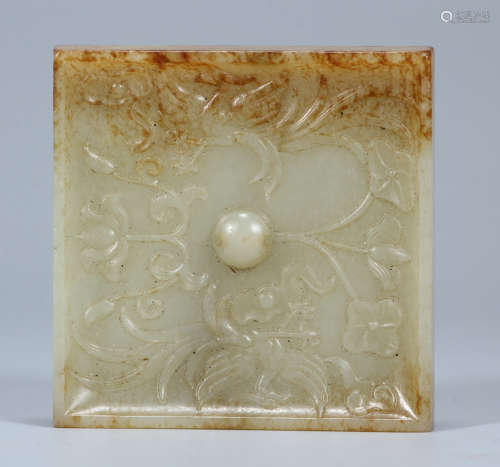 A WHITE JADE  MIRROR CARVED WITH DOUBLE AUSPICIOUS BIRDS
