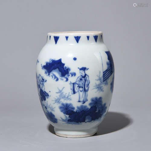 A BLUE AND WHITE CHARACTER POT IN QING DYNASTY