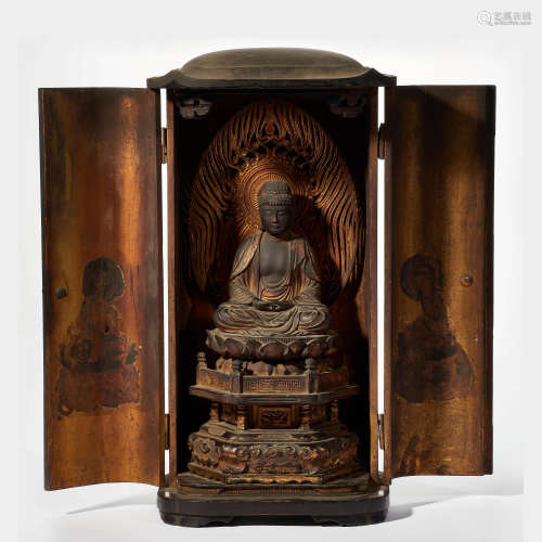 QING DYNASTY WOOD BUDDHA WAS PAINTED IN GOLD