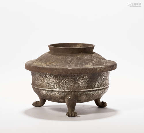 TANG DYNASTY SILVER FLOWER AND BIRD FURNACE