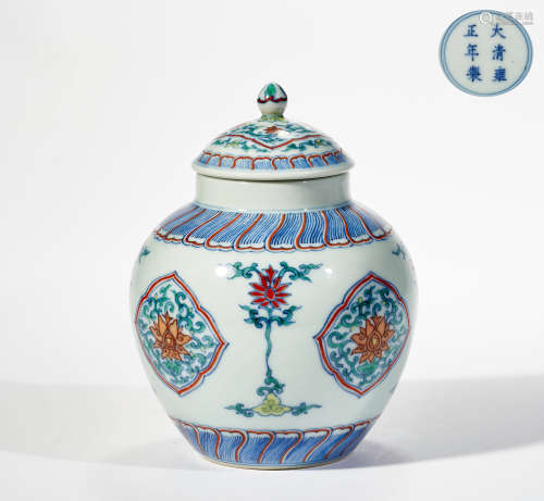 QING DYNASTY BUCKET COLOR CANISTERS WITH OPEN WINDOWS AND LI...