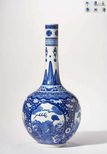 QING DYNASTY BLUE AND WHITE BOTTLE
