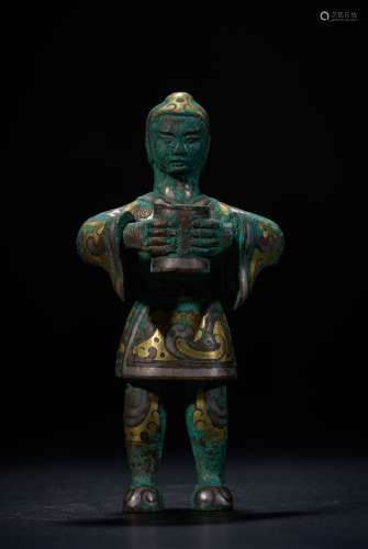 WAR AND HAN DYNASTY FIGURE UNLAID WITH GOLD AND SILVER