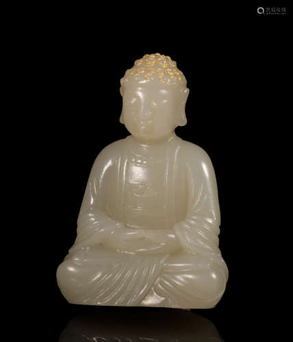Qing Dynasty Hetian Jade Buddha with gold depict