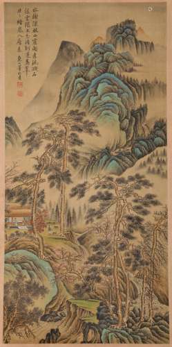 Qing Dynasty Landscape silk scroll by Dong Bangda