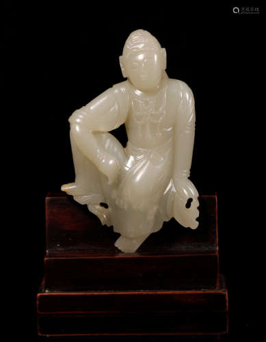 Ming Dynasty hetian jade guanyin sitting statue