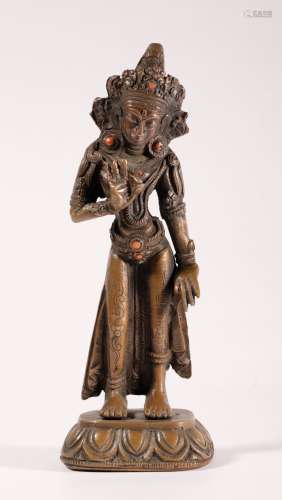 Fourteenth-century gem inlaid bronze bodhisattva