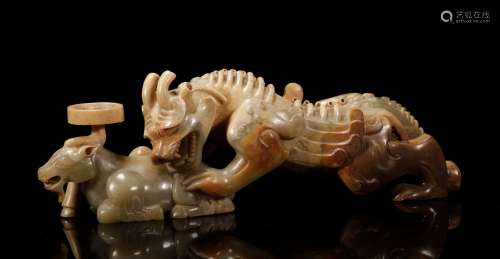 Han Dynasty tiger eating goat Jade lampstand