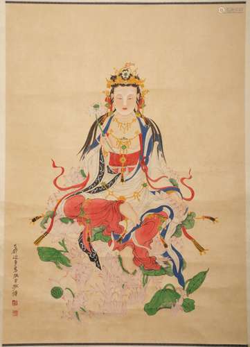 Zhang Daqian sitting Guanyin scroll