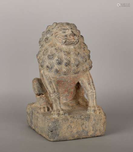 Tang Dynasty Painted Qingshi stone lion