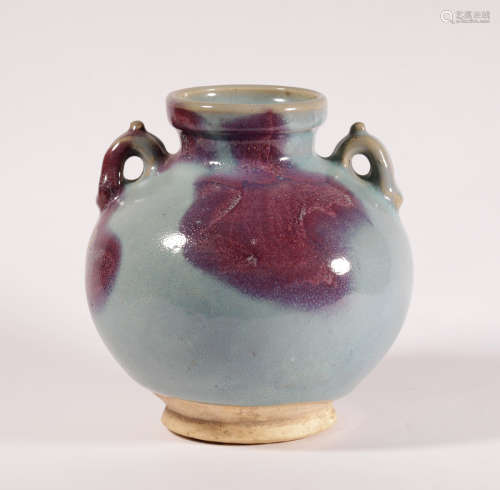 Yuan Dynasty Jun kiln double ear pomegranate vase
