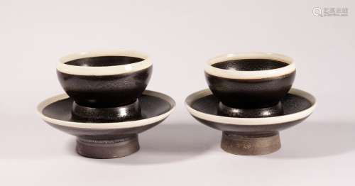 Song Dynasty oil-drops-glazed white cup pair