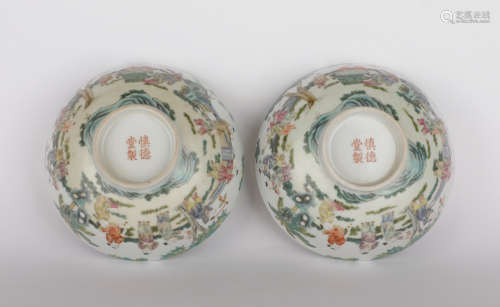 The Qing Dynasty Shendetang colorful pattern bowl pair