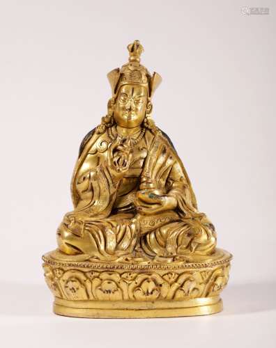 Gilt bronze statue of Padmasambhava from Qing Dynasty