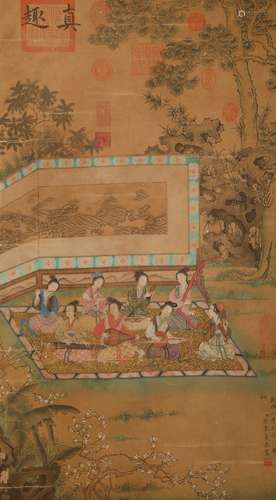 Qing Dynasty silk scroll of a palace by Jiao Bingzhen