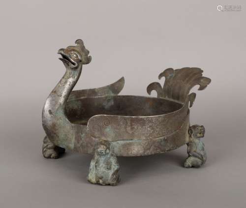 Han dynasty pure silver pheonix shaped ware