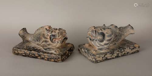 Ming dynasty qingshi fish-dragon pair Paperweight
