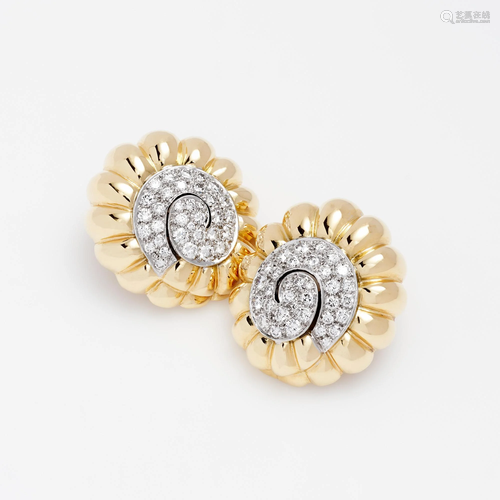 David Webb Diamond Shell Earrings, 18k, Plat.