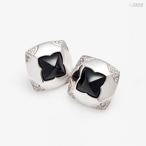 Bvlgari Pyramid Diamond / Onyx Earrings