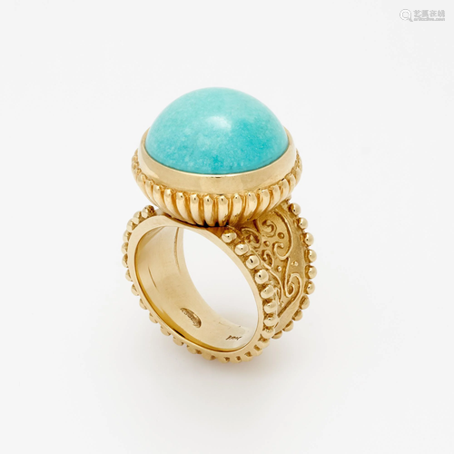 Cynthia Bach Etruscan Style Turquoise Ring, 18k