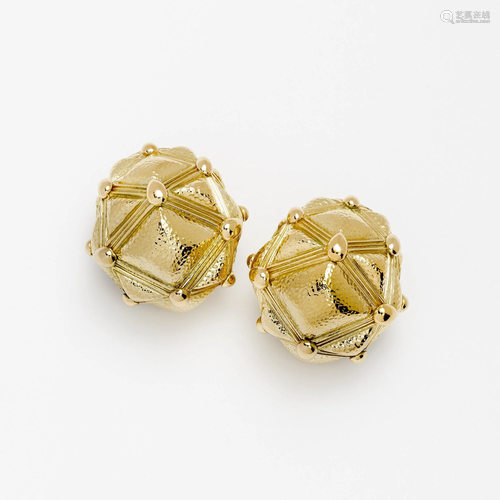 David Webb Geodesic Dome Earrings, 18k