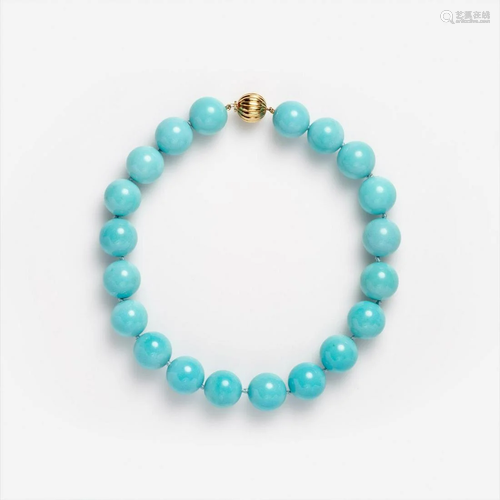 Robins Egg Blue Turquoise Bead Necklace, 18k