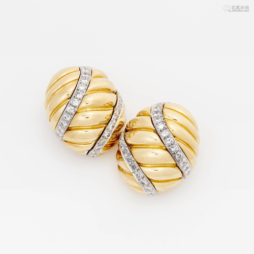 David Webb Diamond Fluted Earrings, 18k, Plat.