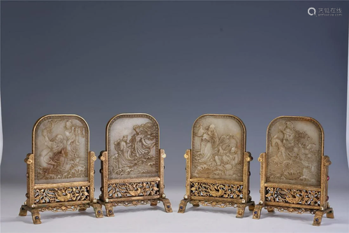 A Group of Chinese Gilt-Bronze Table Screens , Qing