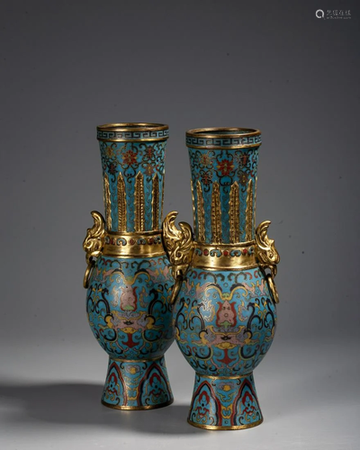 A Pair of Chinese Cloisonne Enamel Archaistic With Two