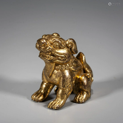 A Chinese Gilt-Bronze Figure of A Mythical Beast,Qing