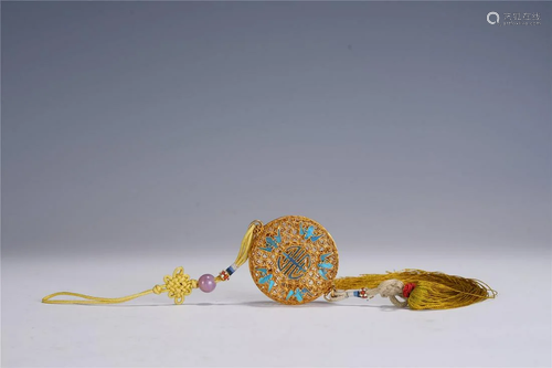 A Chinese Silver-gilt Gems-Inlaid Sachet,Qing Dynasty