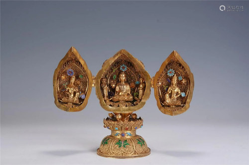 A Chinese Silver-gilt Buddhas of Three Periods,Qing