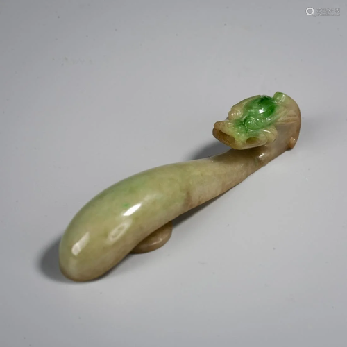 A Chinese Jadeite Belt Hook, Qing Dynasty