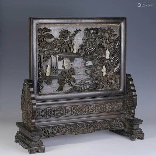 A Chinese Rosewood 'Landscape' Table Screen , Qing