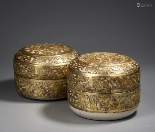 A Pair Of Chinese Silver gilt Dingyao Go Jar