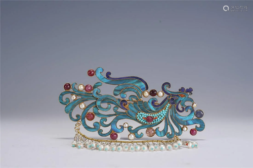 A Chinese Silver-Gilt Gems-Inlaid Ornament,Qing Dynasty