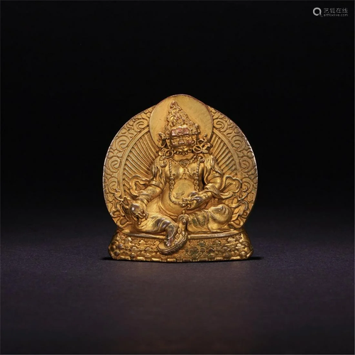 A Chinese Gilt-Bronze Figure of Jambhala TSHA-TSHA