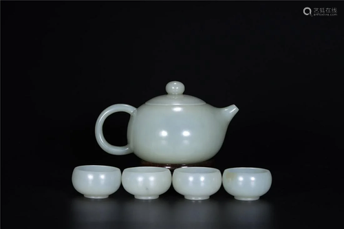 A Group Of Chinese White Jade Teapot And Cups