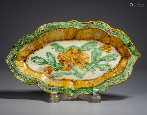 A Chinese Sancai Floral Plate , Liao Dynasty