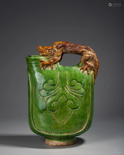 A Chinese Green Glazed Bag Pot , Liao Dynasty