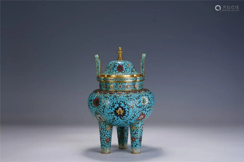 A Chinese Cloisonne Enamel And Gilt-Bronze Tripod