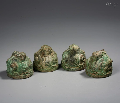 A Group of Chinese Bronze Dragon Mat Weights