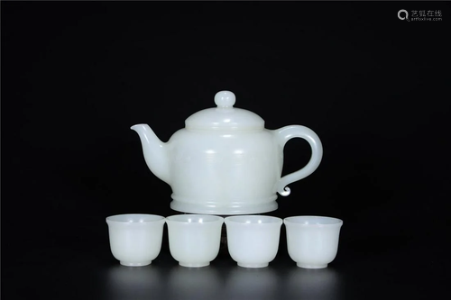 A Group Of Chinese White Jade Teapot And Cups