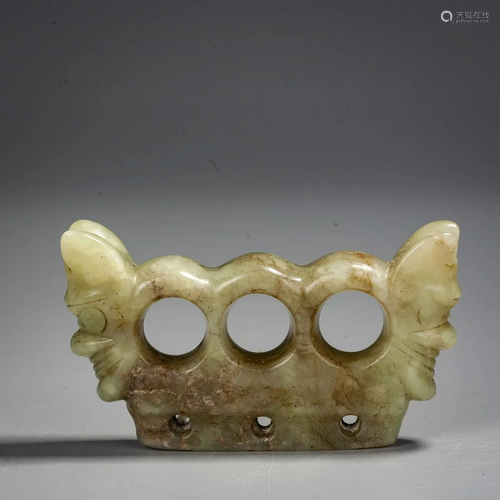 A Chinese Jade Pen Holder, Han Dynasty