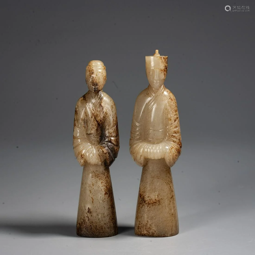 A Pair Of Chinese Jade 'Figure' Carving , Han Dynasty